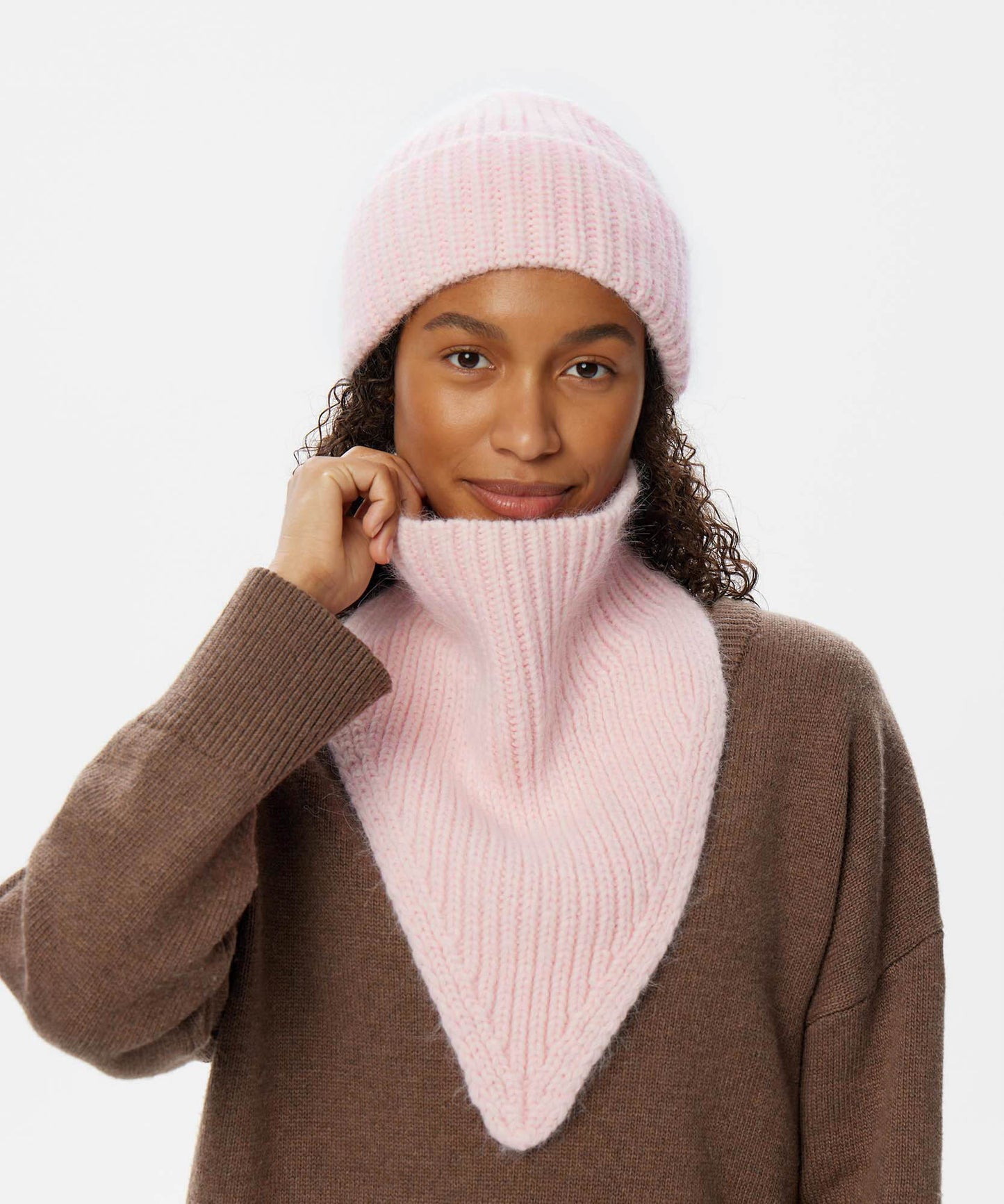 Angora Blend Knit Beanie & V-Neck Snood Set