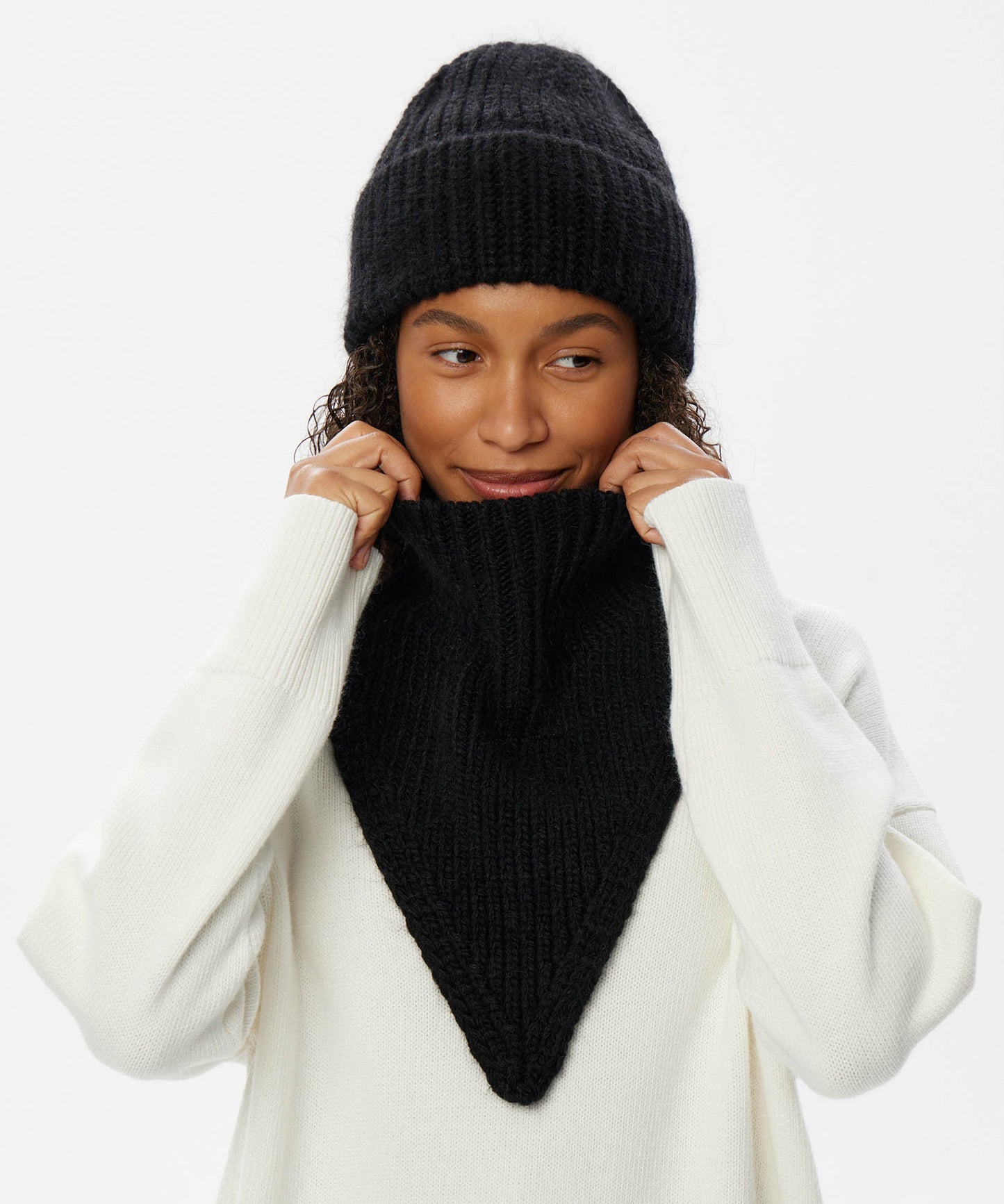 Angora Blend Knit Beanie & V-Neck Snood Set