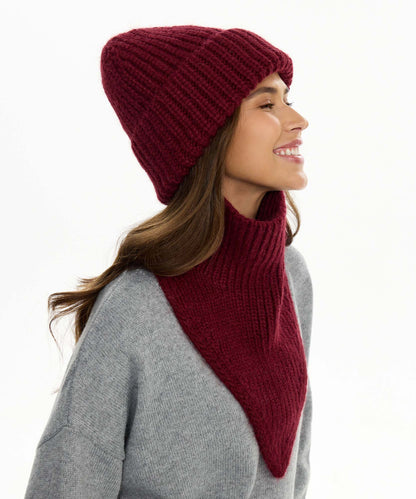 Angora Blend Knit Beanie & V-Neck Snood Set