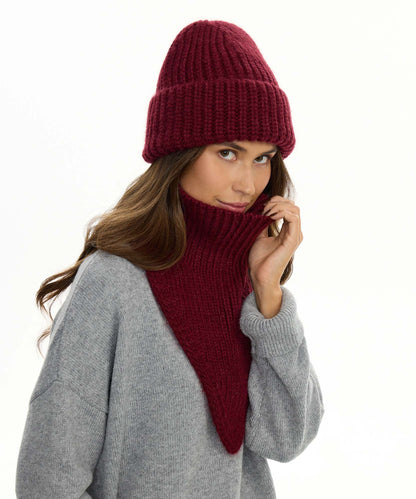 Angora Blend Knit Beanie & V-Neck Snood Set
