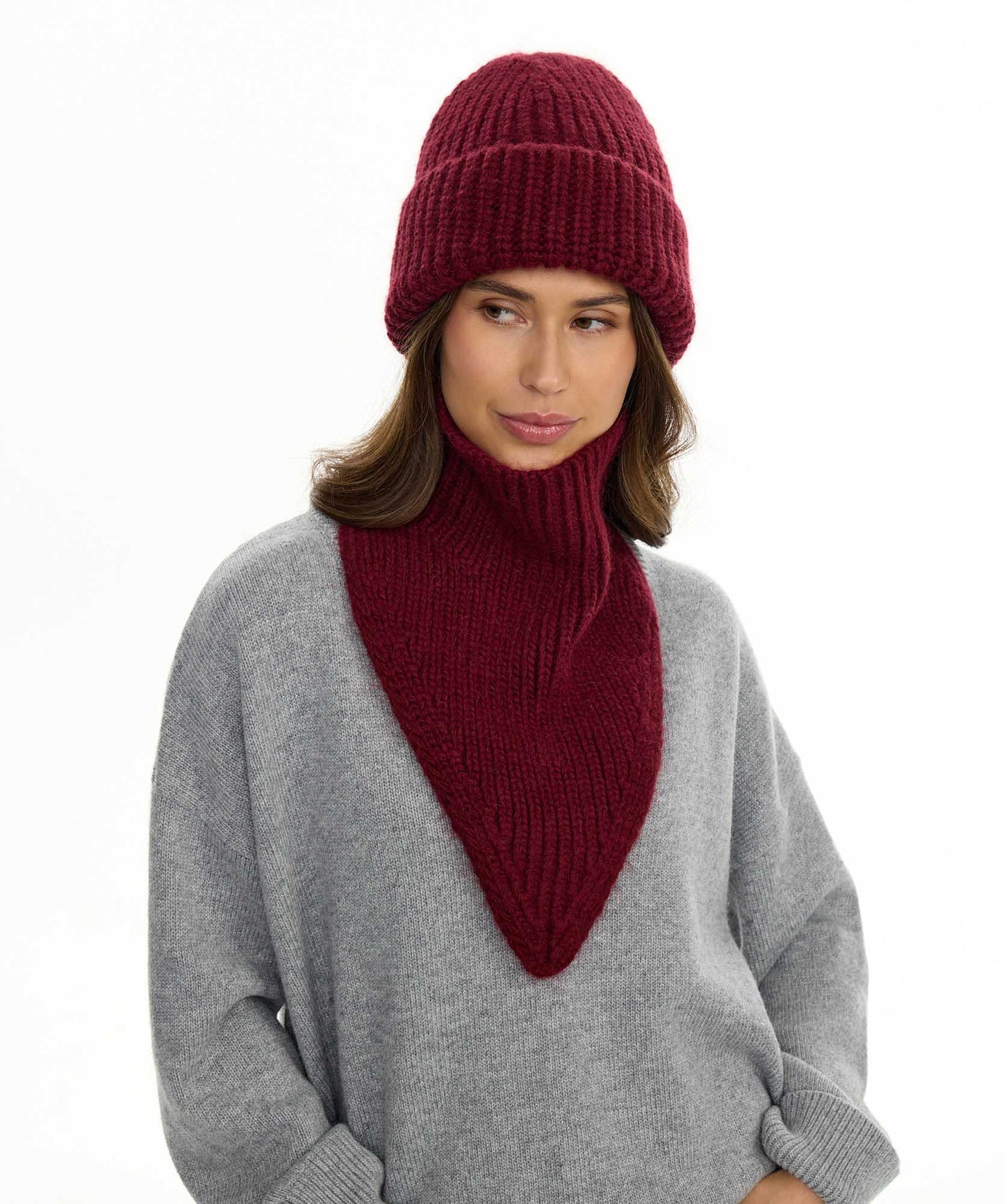 Angora Blend Knit Beanie & V-Neck Snood Set