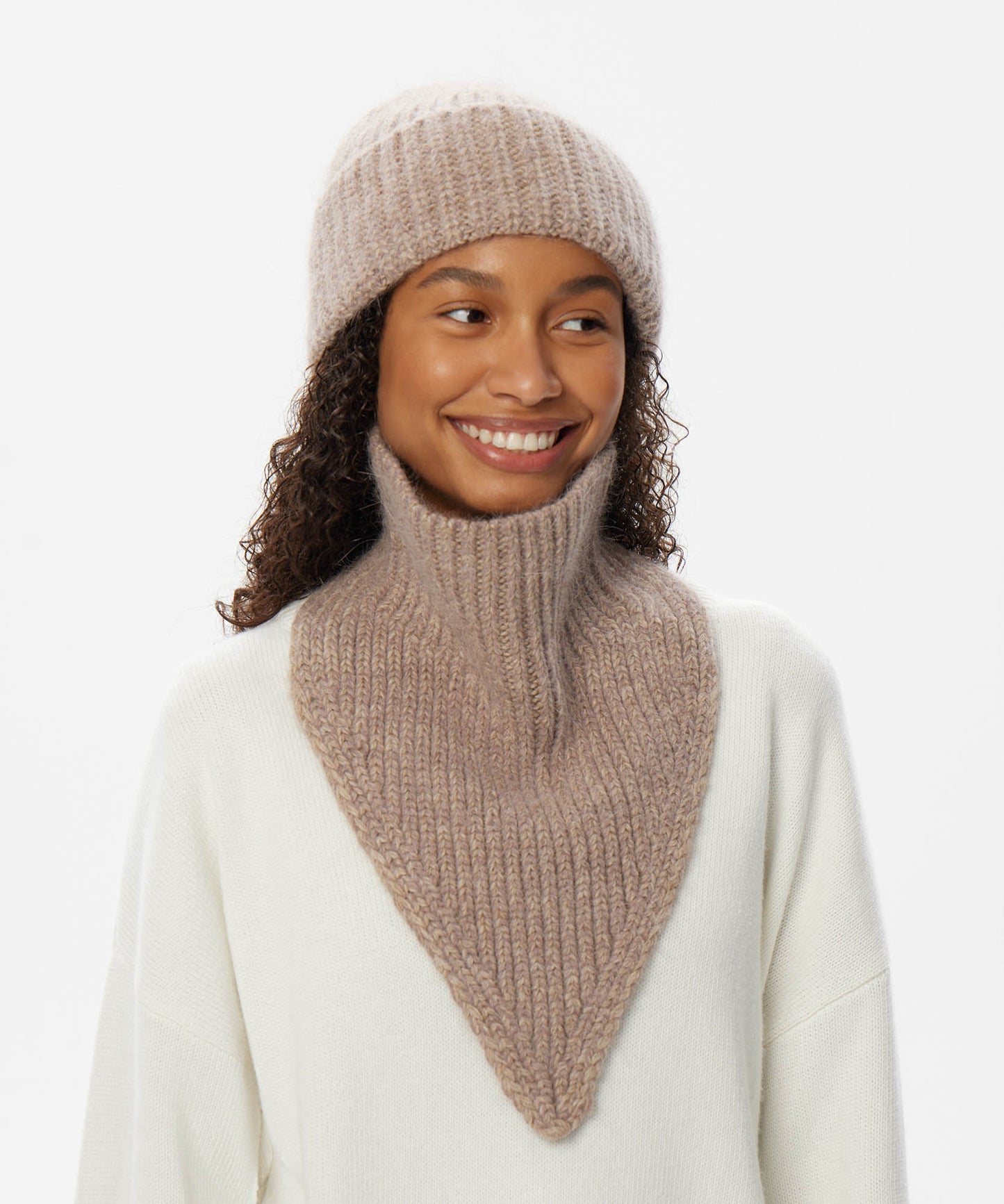 Angora Blend Knit Beanie & V-Neck Snood Set