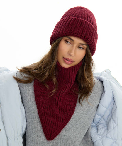 Angora Blend Knit Beanie & V-Neck Snood Set