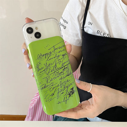 Slide Cover Green Bottom Black English Suitable For Iphone14pro Apple 13 Mobile Phone Case 11 Simple Niche 12 Mobile Phone Case