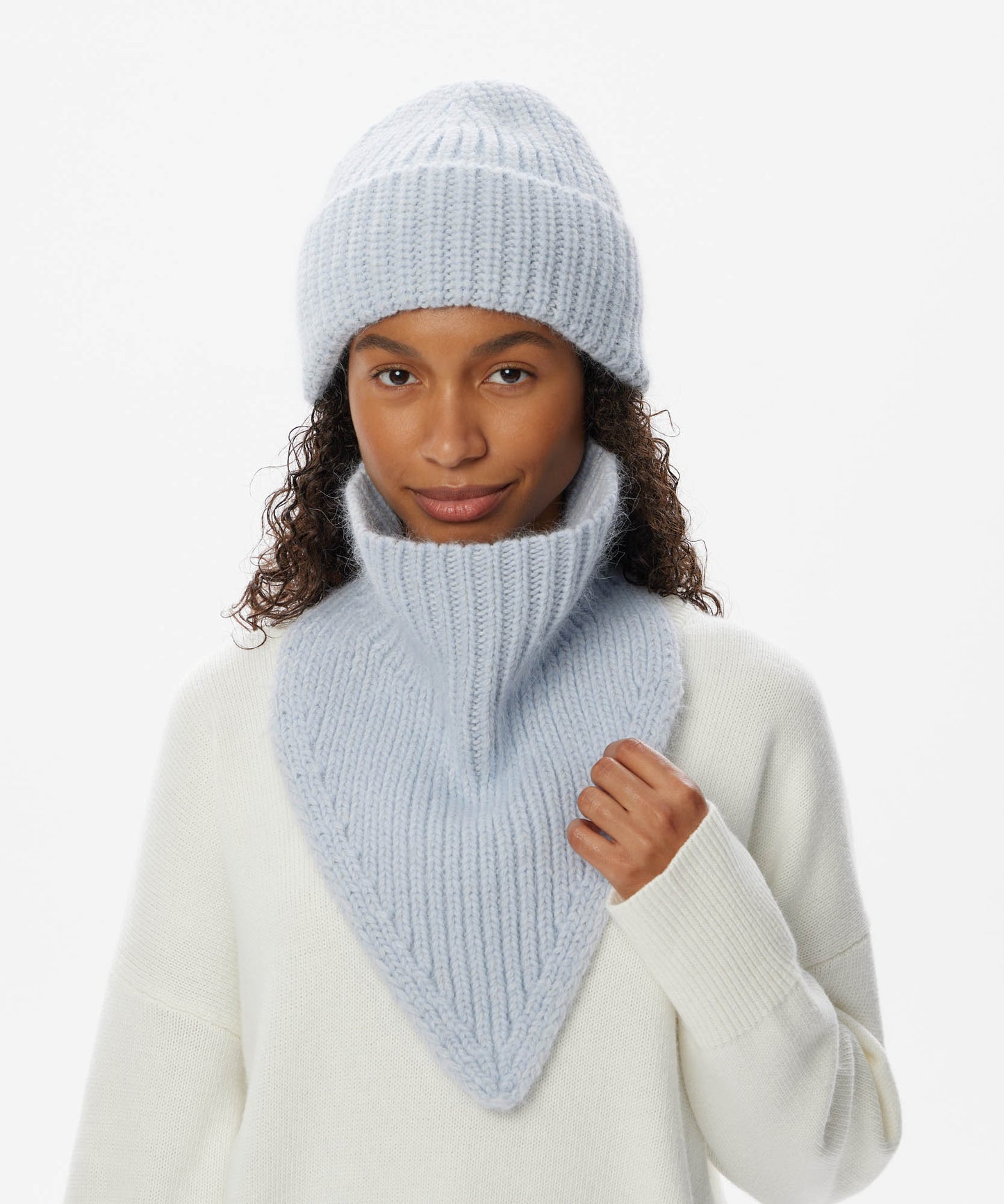 Angora Blend Knit Beanie & V-Neck Snood Set