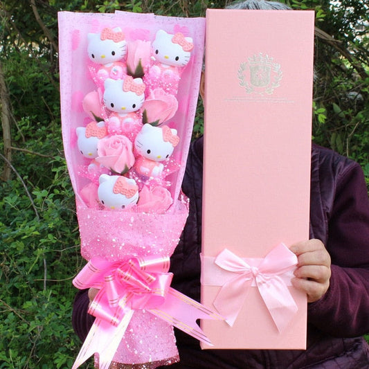 Kawaii Plushie Flower Bouquet-Hello Kitty & Teddy Bear & Stitch