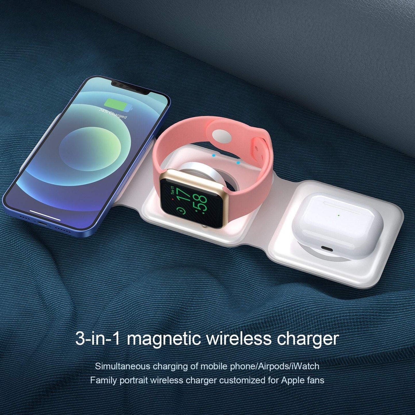 3 In 1 15W Magnetic Wireless Charger Charging Watch Headset Mobile Phone Charger Folding Stand